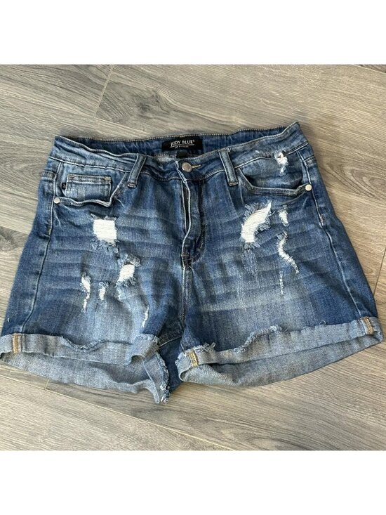 Judy Blue Pants - Judy Blue Shorts Womens 29 Blue Denim Distressed Cut Off Cuffed Hem Stretch